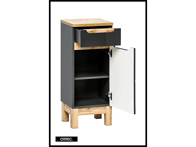Meuble haut de salle de bain de 35 cm - Gris - 1 porte - 1 tiroir - BALI