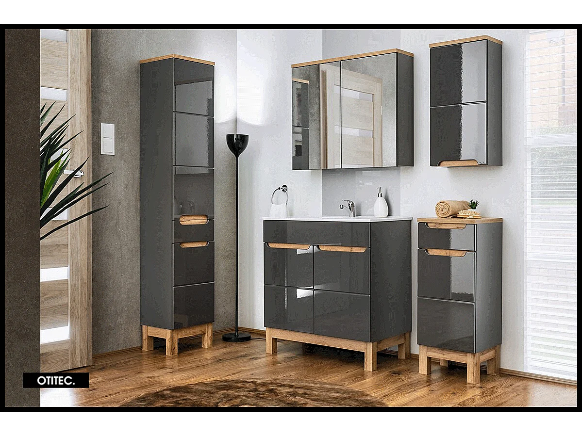 Meuble haut de salle de bain de 35 cm - Gris - 1 porte - BALI