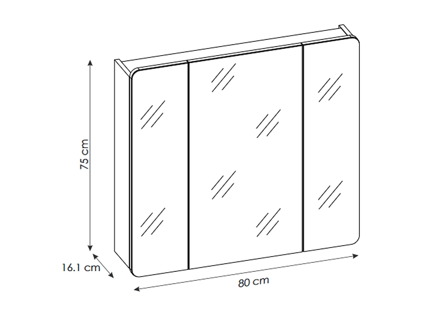 Armoire miroir de salle de bain - 80 cm - 3 portes - PASTI