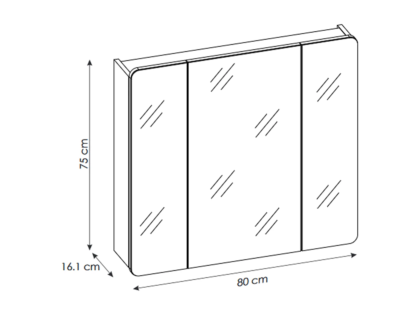 Armoire miroir de salle de bain - 80 cm - 3 portes - PASTI