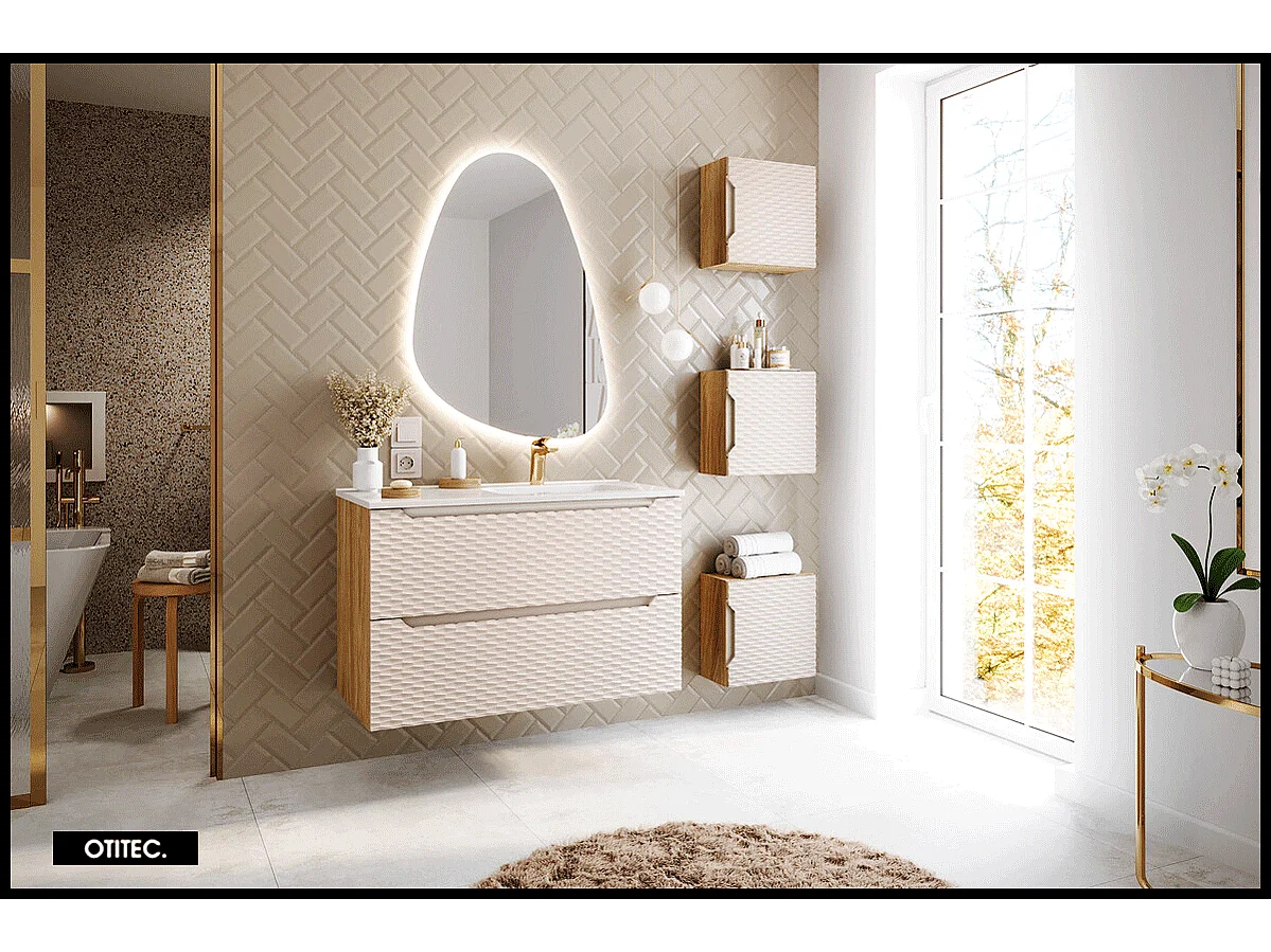 Cube de rangement haut de salle de bain - 35x35 cm - Beige - 1 porte - SEA