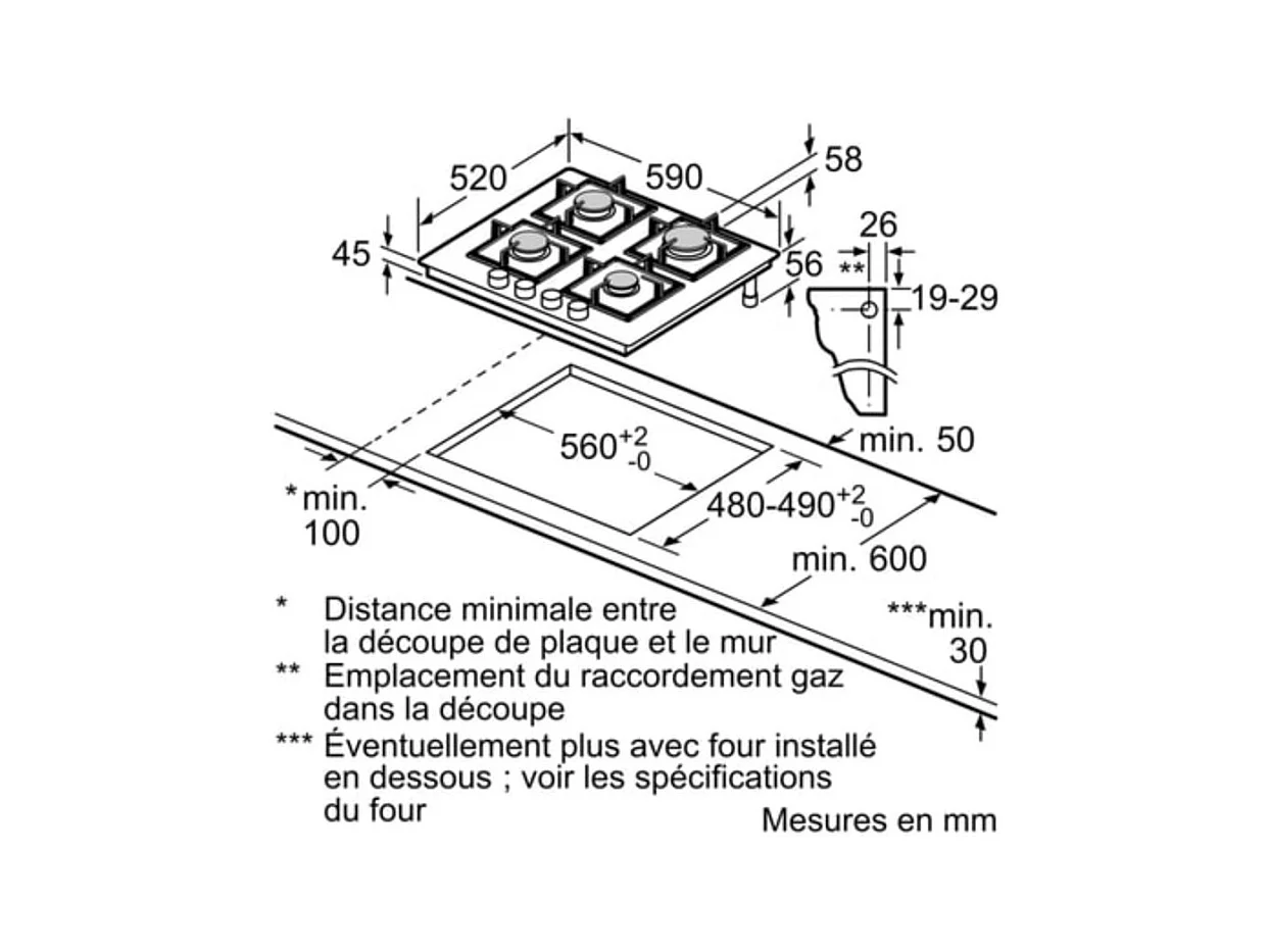 Table gaz verre trempé, 60 cm, SER6, verre trempé, fonte (individuel) a BOSCH - PPP6A6I40