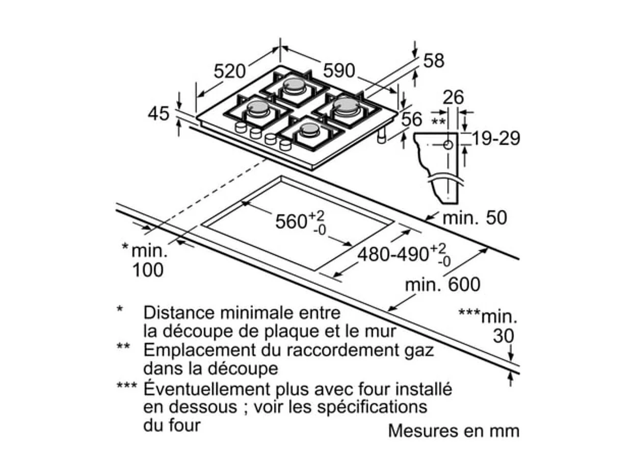 Table gaz verre trempé, 60 cm, SER6, verre trempé, fonte (individuel) a BOSCH - PPP6A6I40