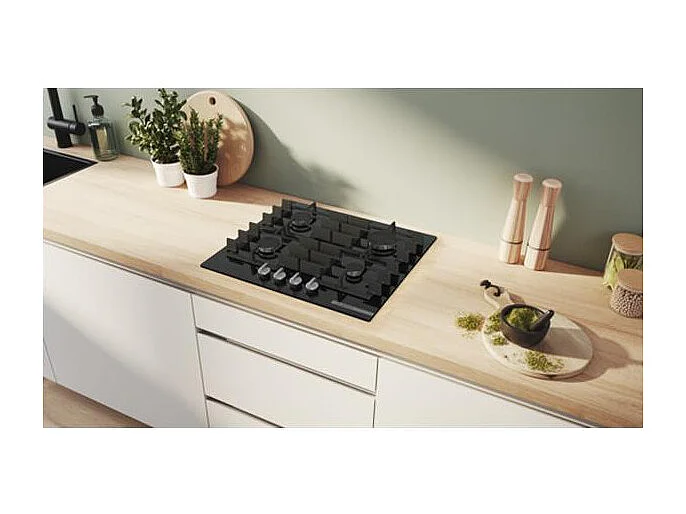 Table gaz verre trempé, 60 cm, SER6, verre trempé, fonte (individuel) a BOSCH - PPP6A6I40