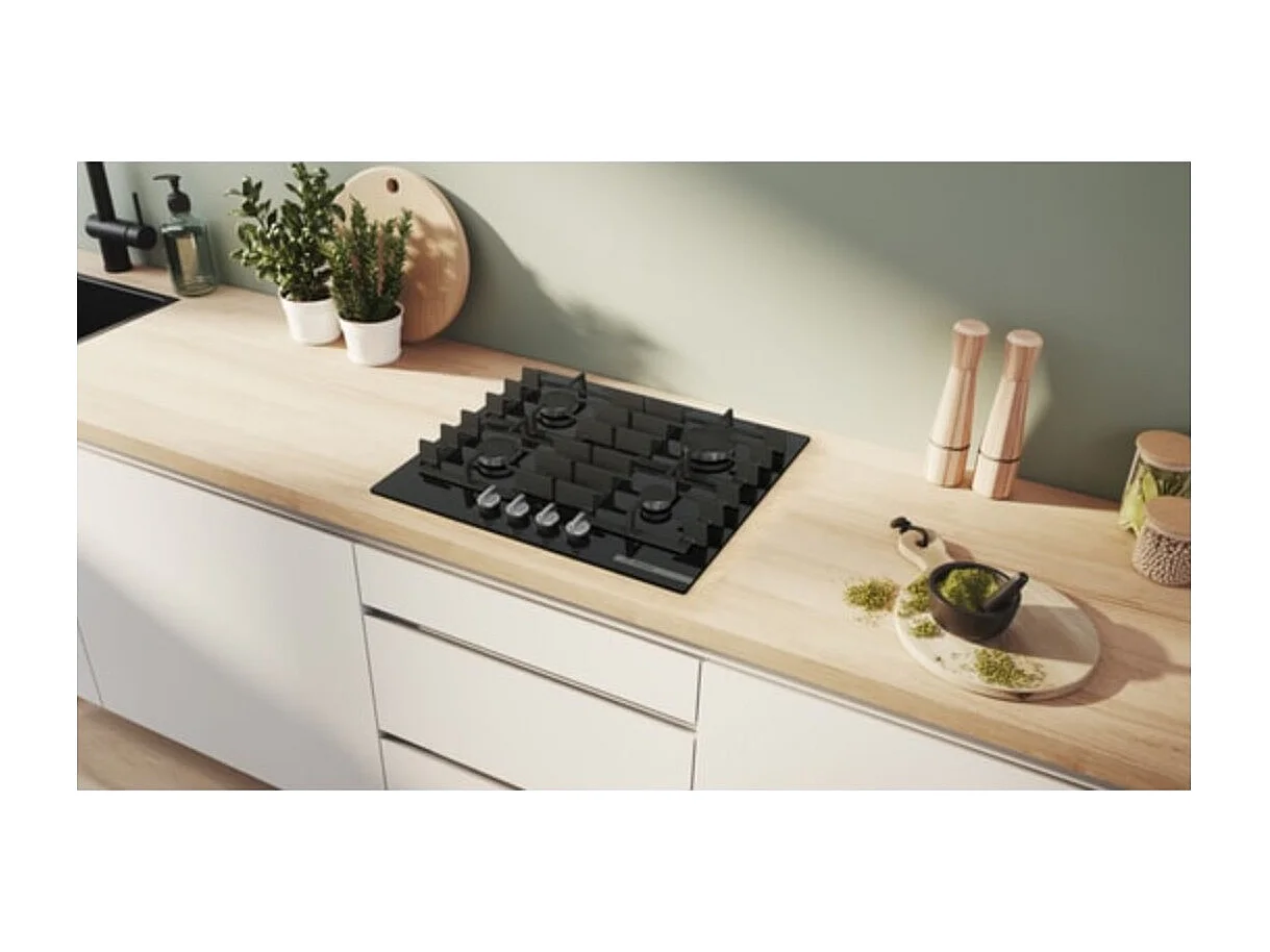 Table gaz verre trempé, 60 cm, SER6, verre trempé, fonte (individuel) a BOSCH - PPP6A6I40