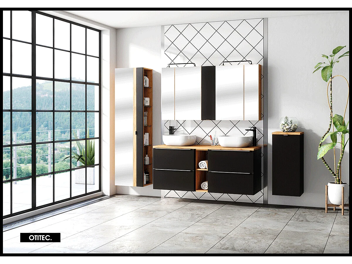 Meuble bas de salle de bain - 80 cm - Noir Mat - 1 porte - LISOA