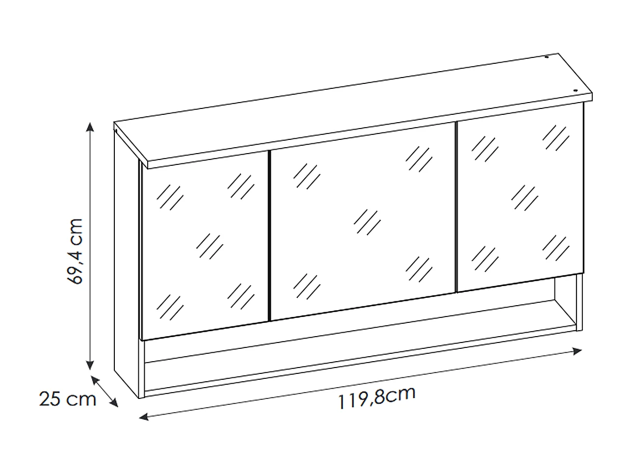 Armoire miroir de 120 cm - Blanc - 3 portes - CYCLO