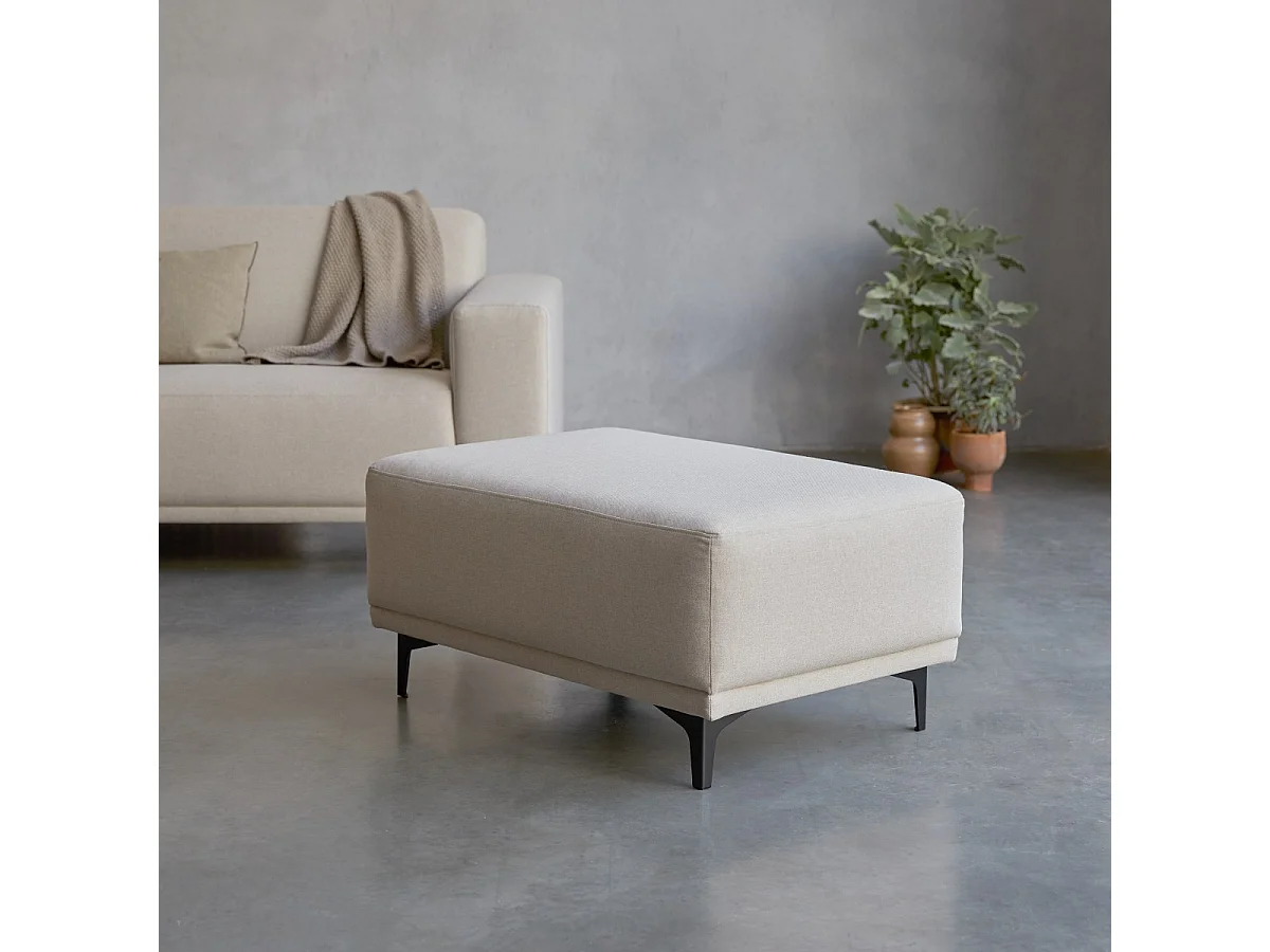 Fußhocker Lars mit ecrufarbenem Stoffbezug ,1-Sitz