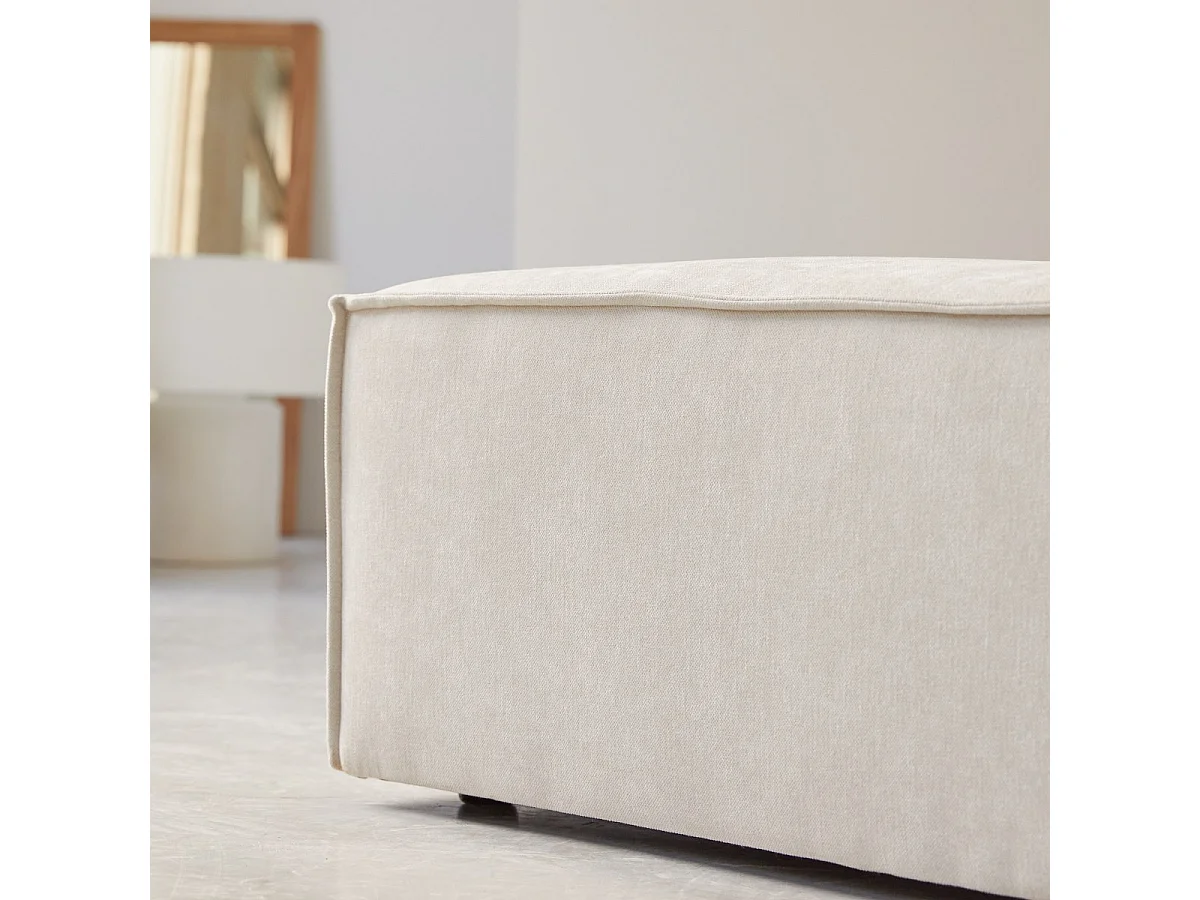 Fußhocker Dario mit beigefarbenem Stoffbezug, 1-Sitzer