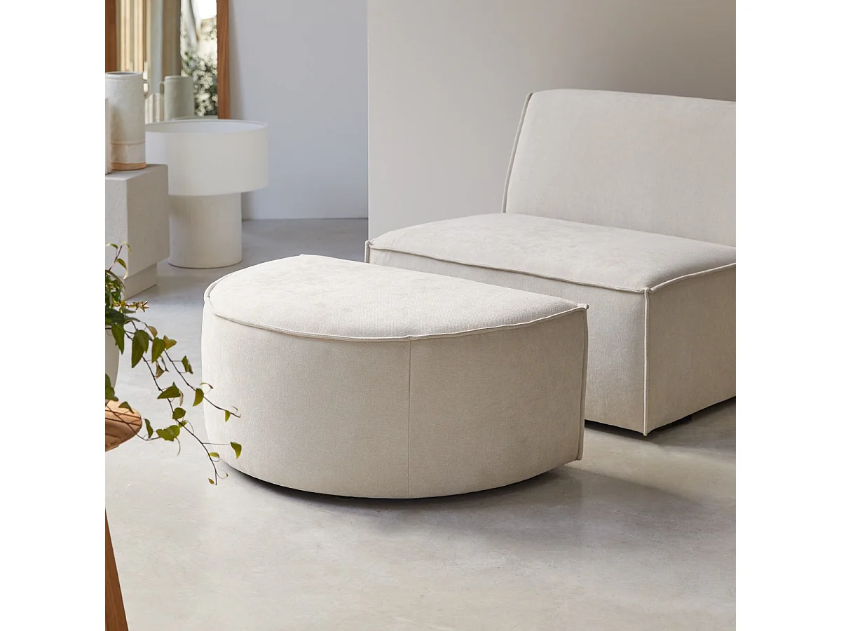 Fußhocker Dario mit beigefarbenem Stoffbezug, 1-Sitzer