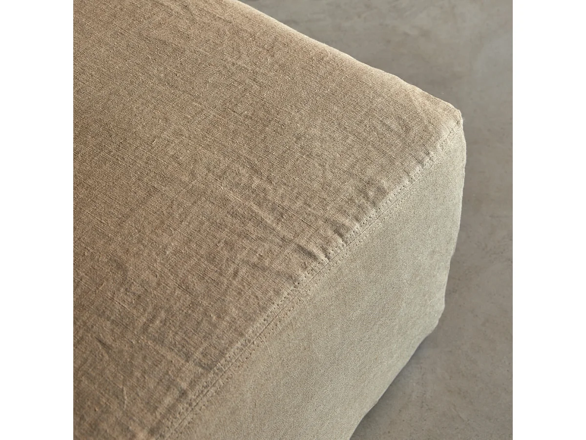 Fußhocker Nils aus natürlichem Leinen, 1-Sitzer