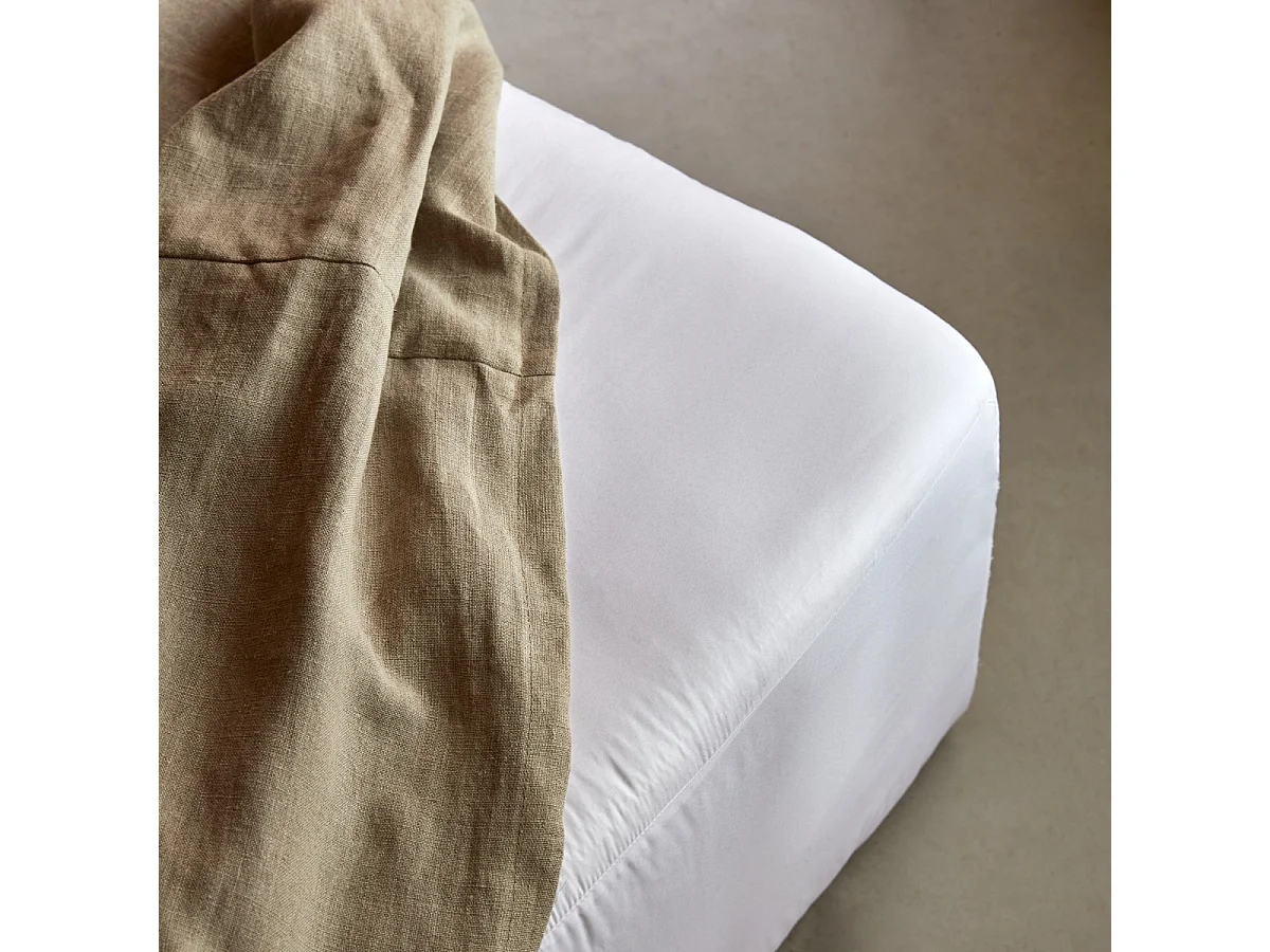 Fußhocker Nils aus natürlichem Leinen, 1-Sitzer