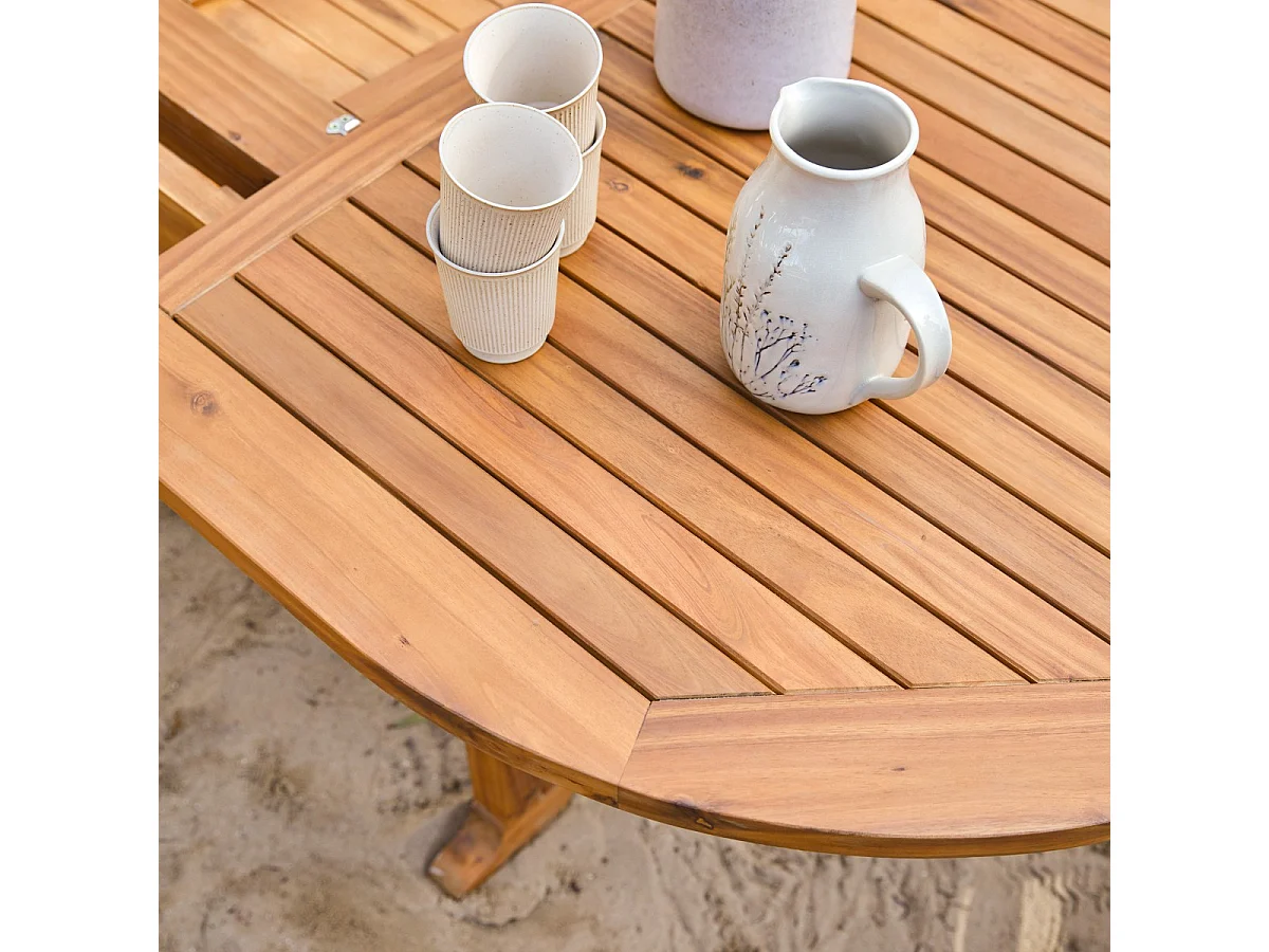 Capri - Oval solid acacia garden table with extension, seats 6-8 people.