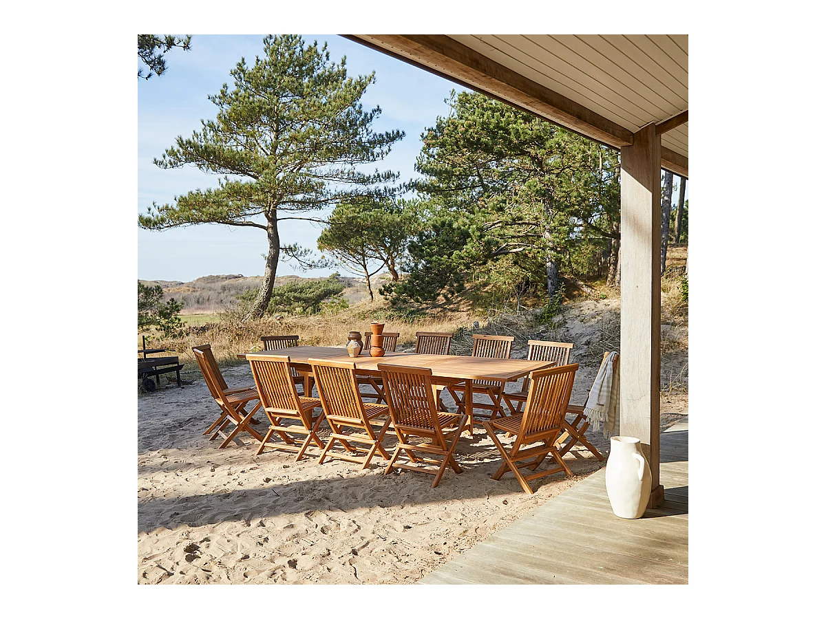 Table d'extérieur extensible rectangulaire en bois d'acacia 12 pers 200 Capri