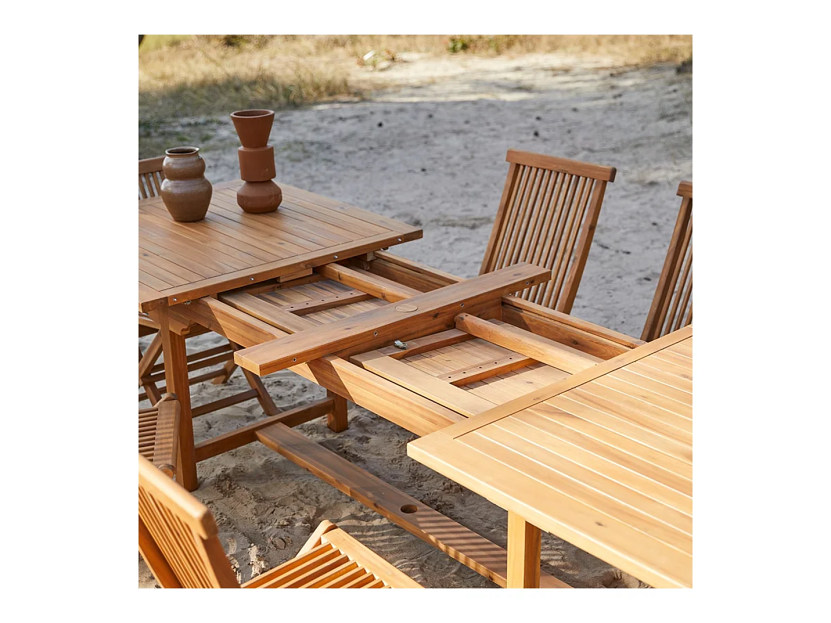 Table d'extérieur extensible rectangulaire en bois d'acacia 12 pers 200 Capri