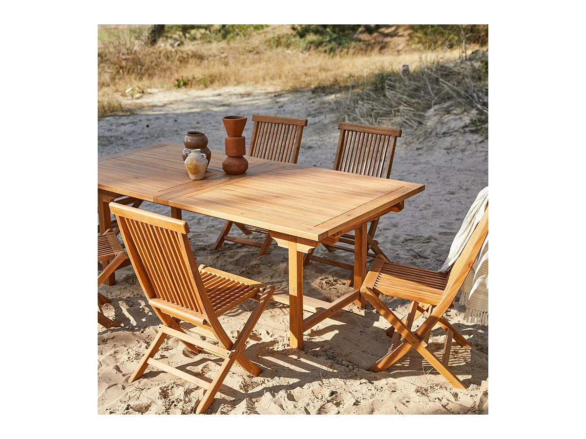 Table d'extérieur extensible rectangulaire en bois d'acacia 12 pers 200 Capri