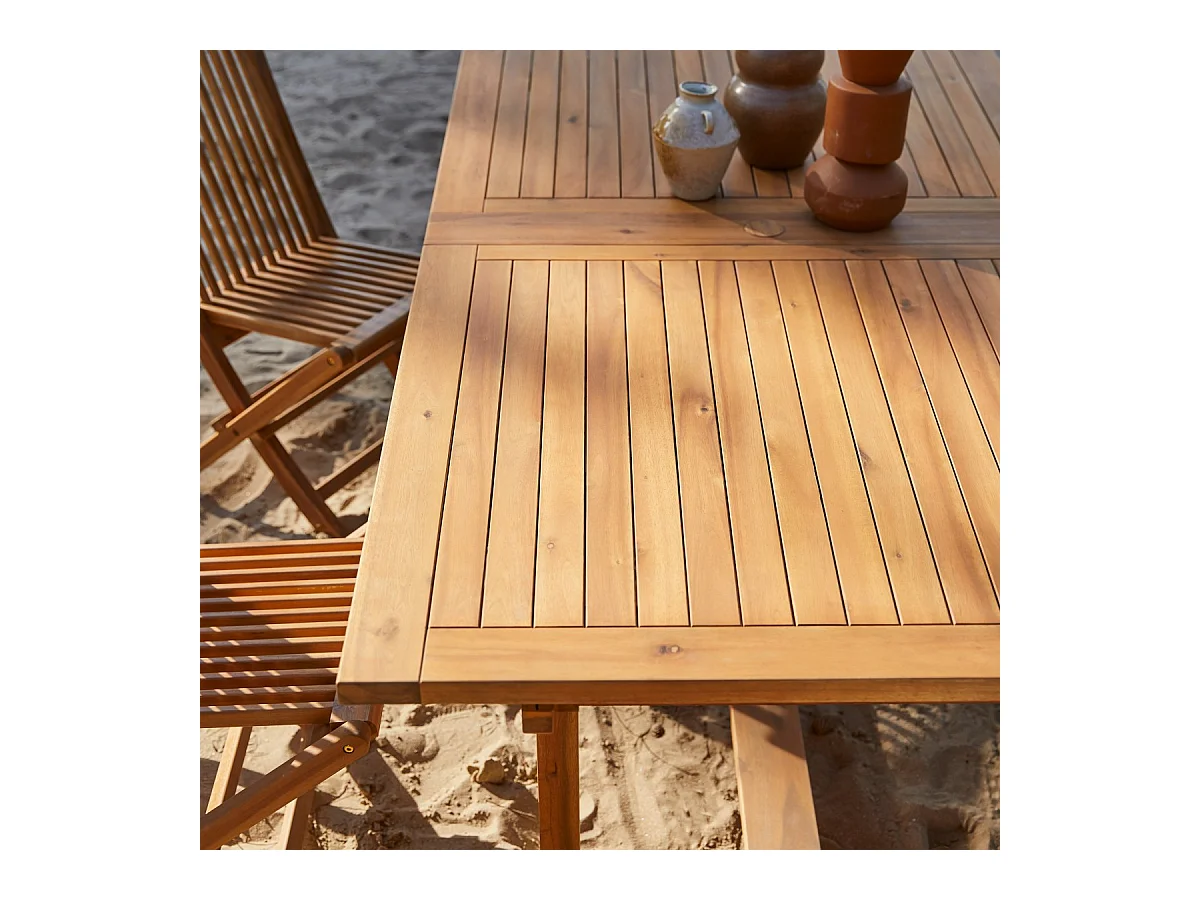 Table d'extérieur extensible rectangulaire en bois d'acacia 12 pers 200 Capri
