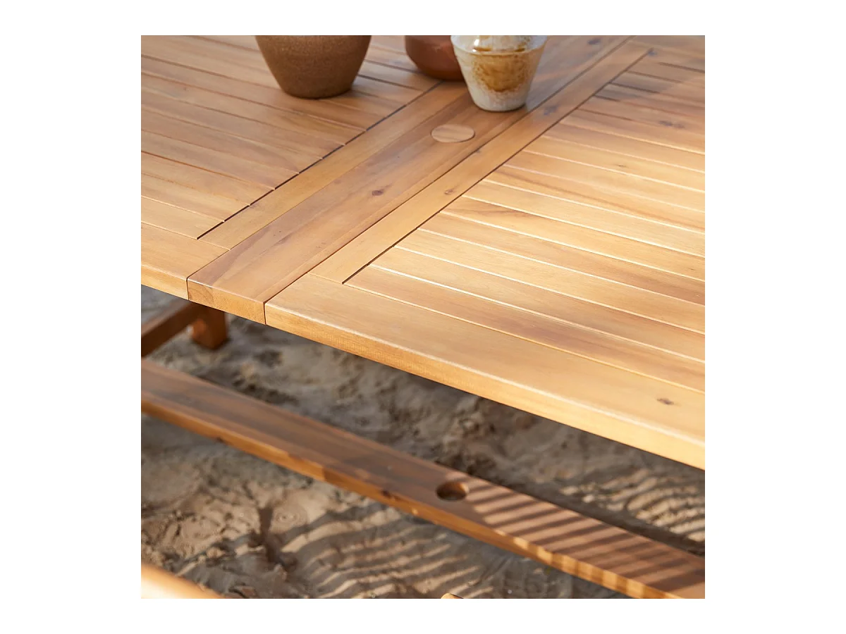 Table d'extérieur extensible rectangulaire en bois d'acacia 12 pers 200 Capri
