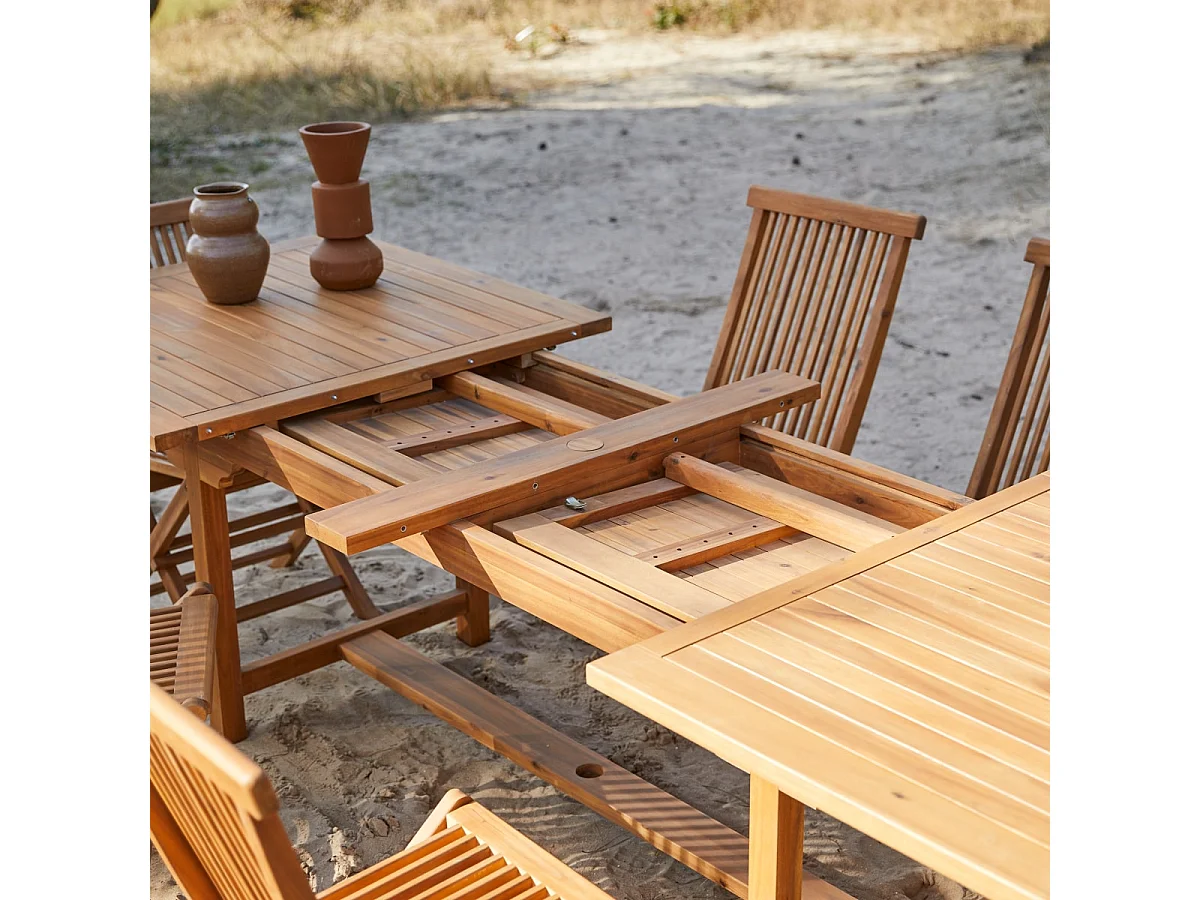 Capri - Rectangular solid acacia extending garden table