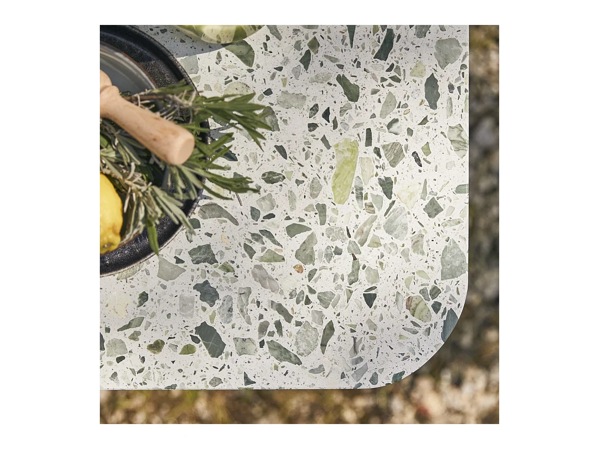 Rechteckiger Gartentisch aus Premium-Terrazzo und Metall 160 cm Elio green