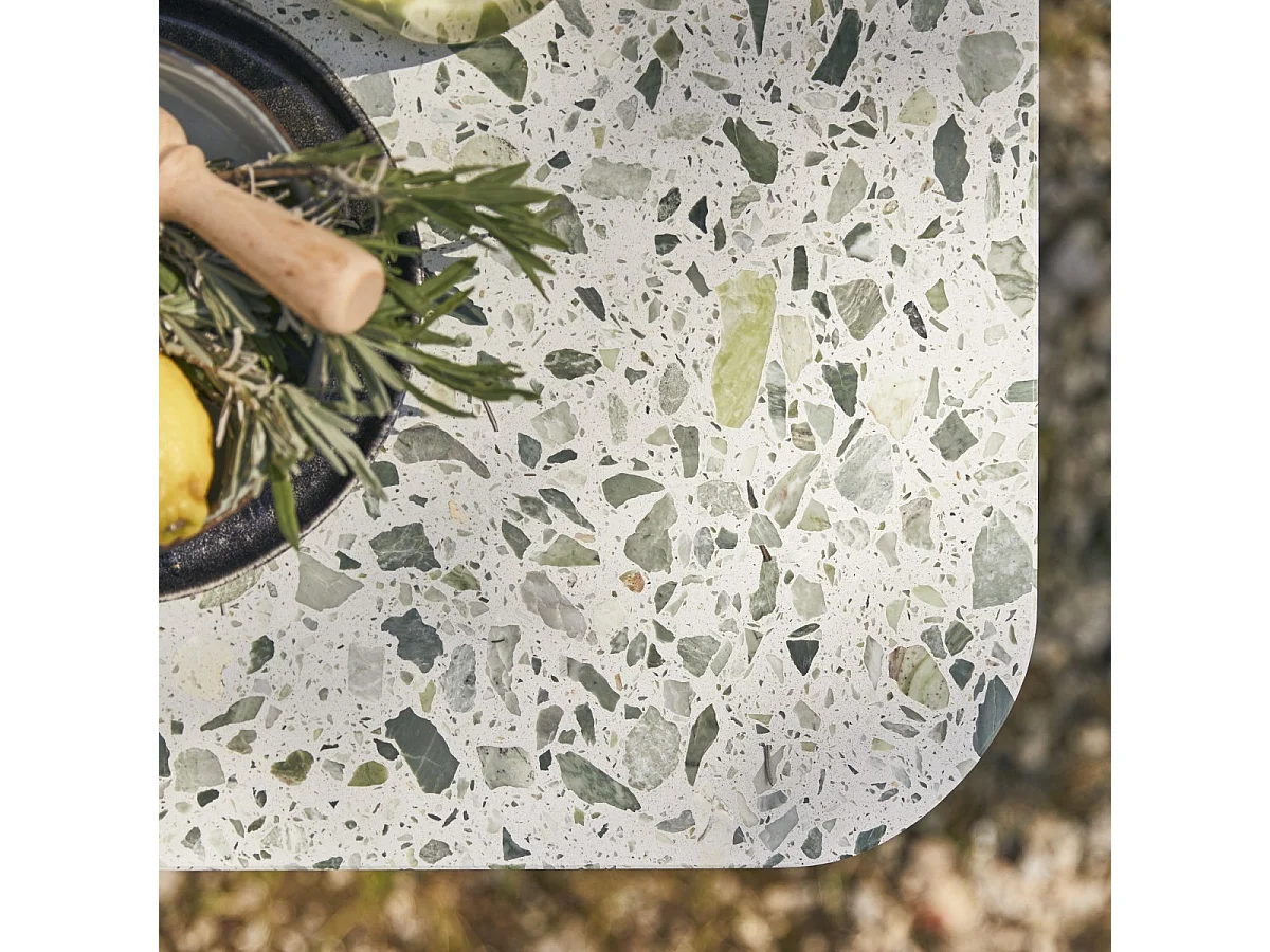 Rechteckiger Gartentisch aus Premium-Terrazzo und Metall 160 cm Elio green