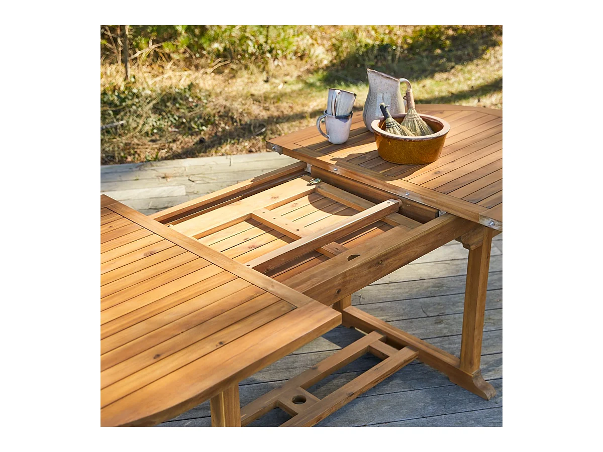 Table d'extérieur extensible ovale en bois d'acacia 7-9 pers 180 Capri