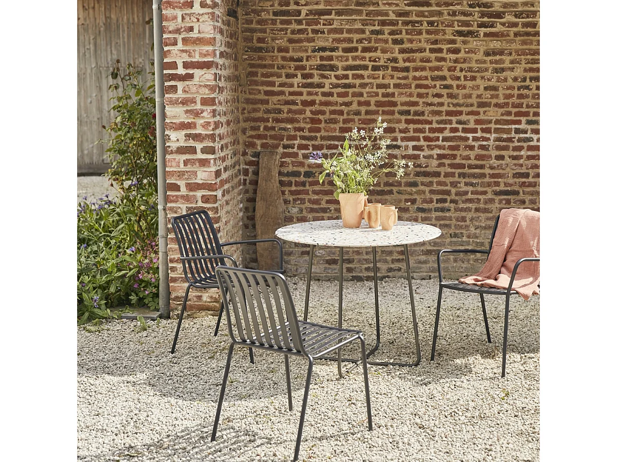 Tavolo da giardino rotondo in battuto di terrazzo premium e metallo Elio brown da 90 cm