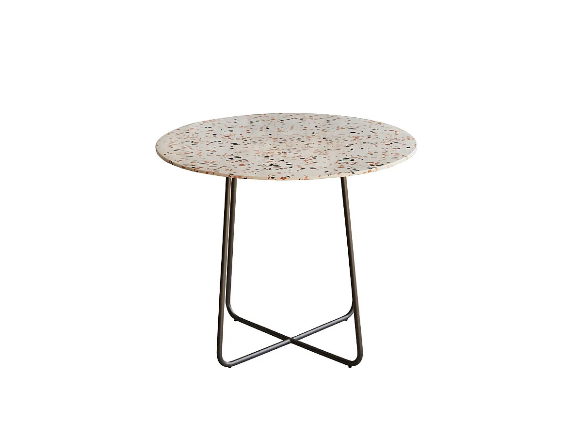 Tavolo da giardino rotondo in battuto di terrazzo premium e metallo Elio brown da 90 cm