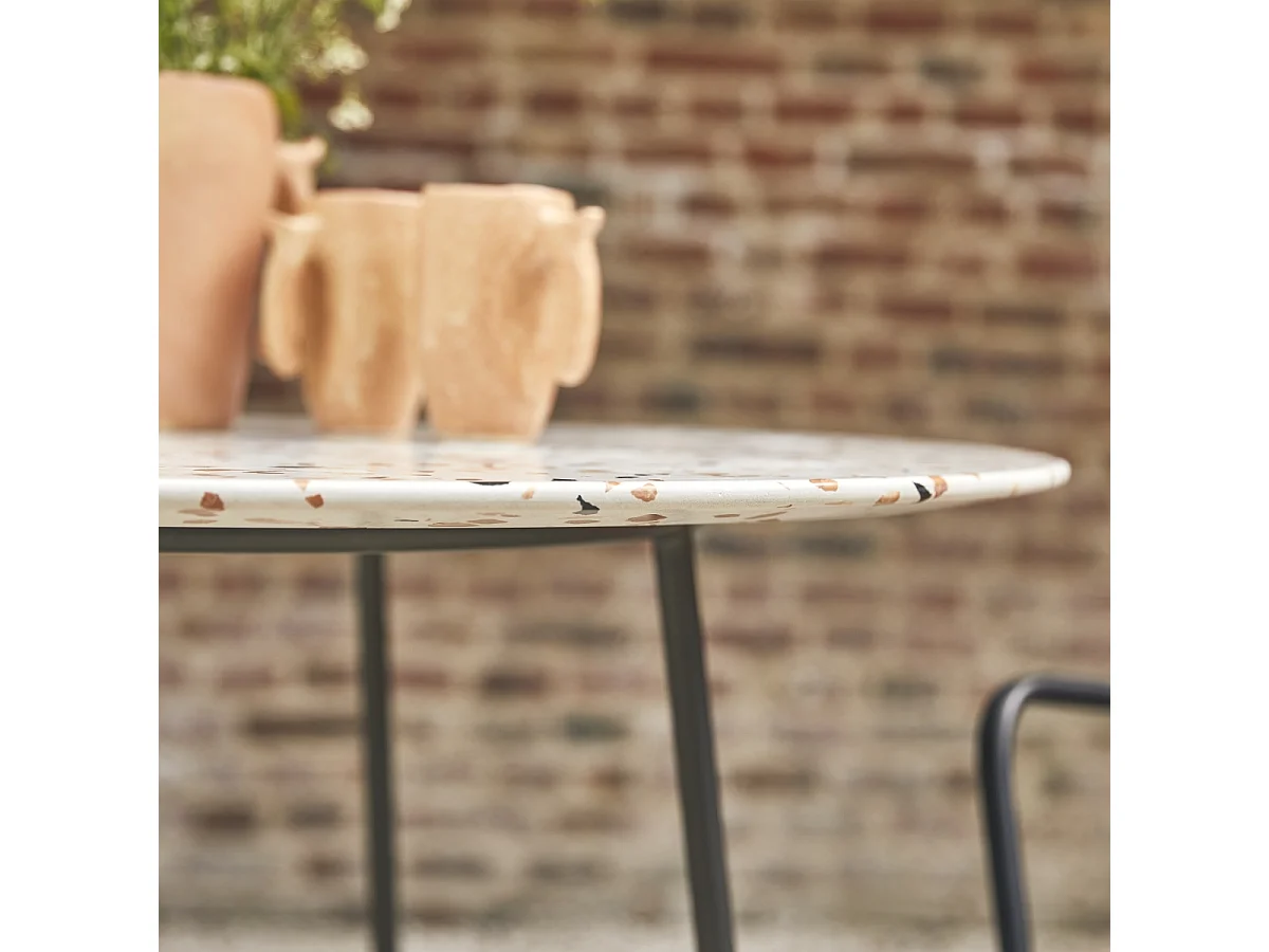 Tavolo da giardino rotondo in battuto di terrazzo premium e metallo Elio brown da 90 cm