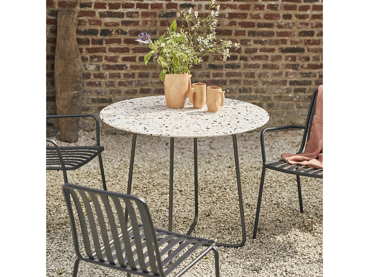 Tavolo da giardino rotondo in battuto di terrazzo premium e metallo Elio brown da 90 cm