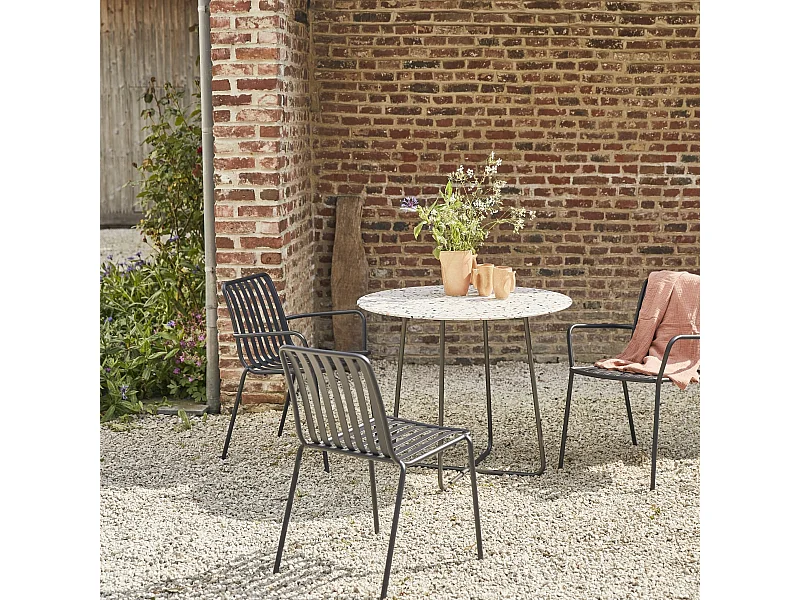 Runder Gartentisch Elio brown aus Premium-Terrazzo und Metall