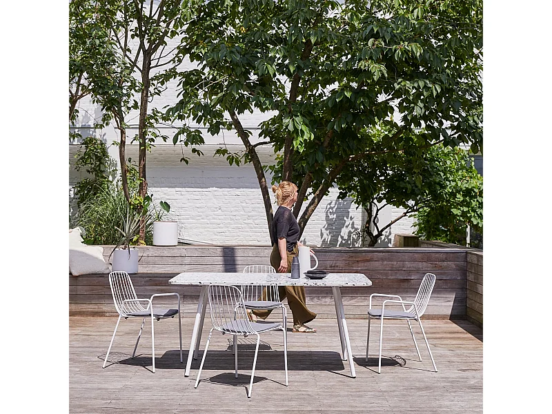 Rechteckiger Gartentisch Premium-Terrazzo und Metall 160 Elio weiß