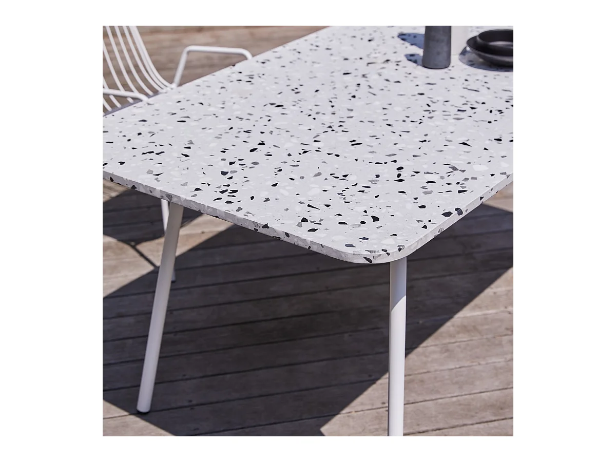 Rechteckiger Gartentisch Premium-Terrazzo und Metall 160 Elio weiß
