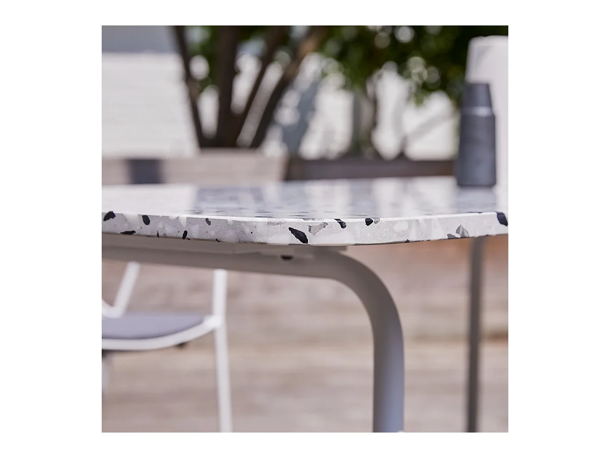 Rechteckiger Gartentisch Premium-Terrazzo und Metall 160 Elio weiß