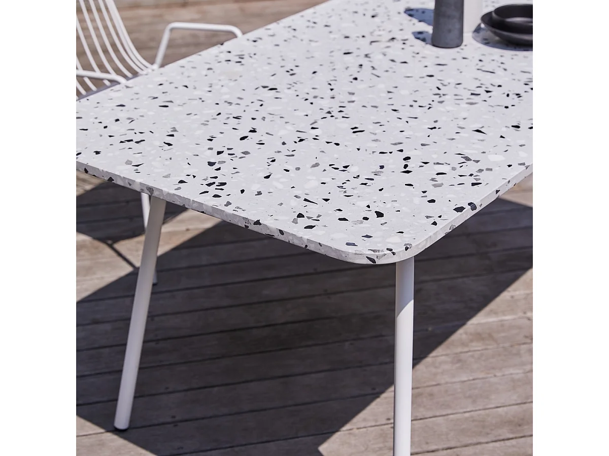 Rechteckiger Gartentisch Premium-Terrazzo und Metall 160 Elio weiß