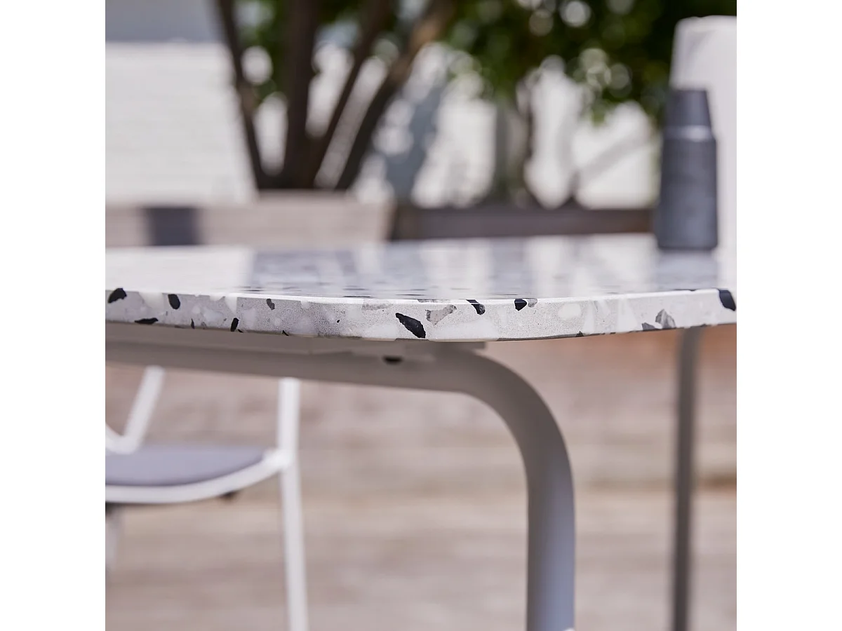 Rechteckiger Gartentisch Premium-Terrazzo und Metall 160 Elio weiß