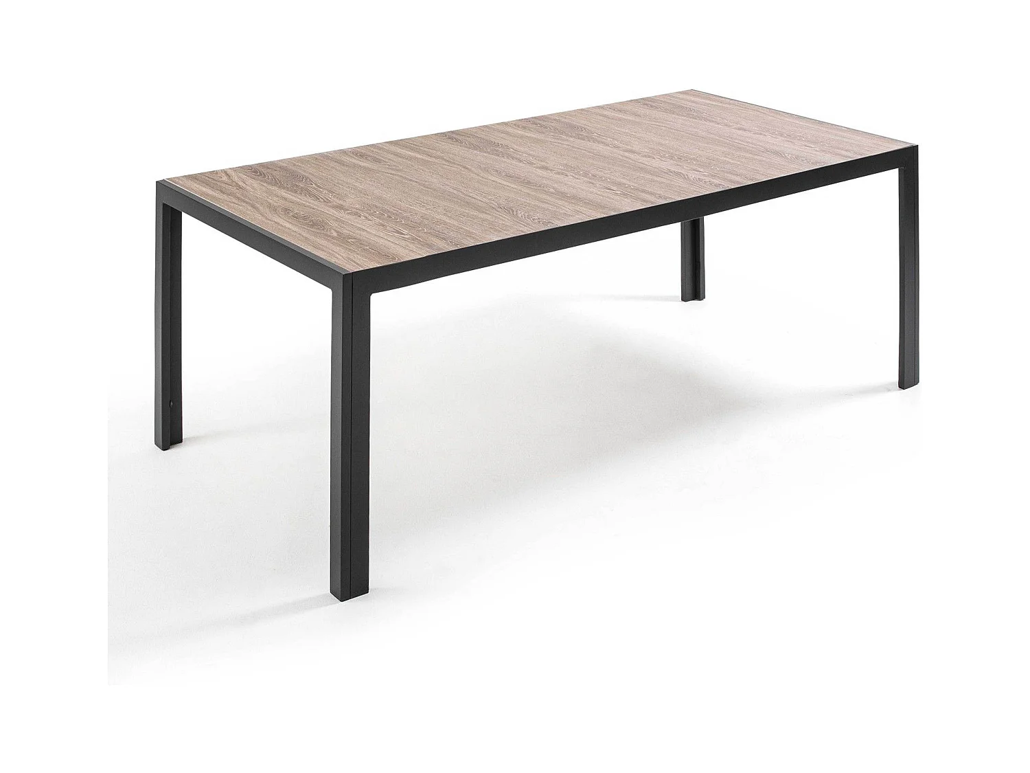 Ensemble table de jardin en aluminium effet bois et 8 fauteuils noirs - Tivoli