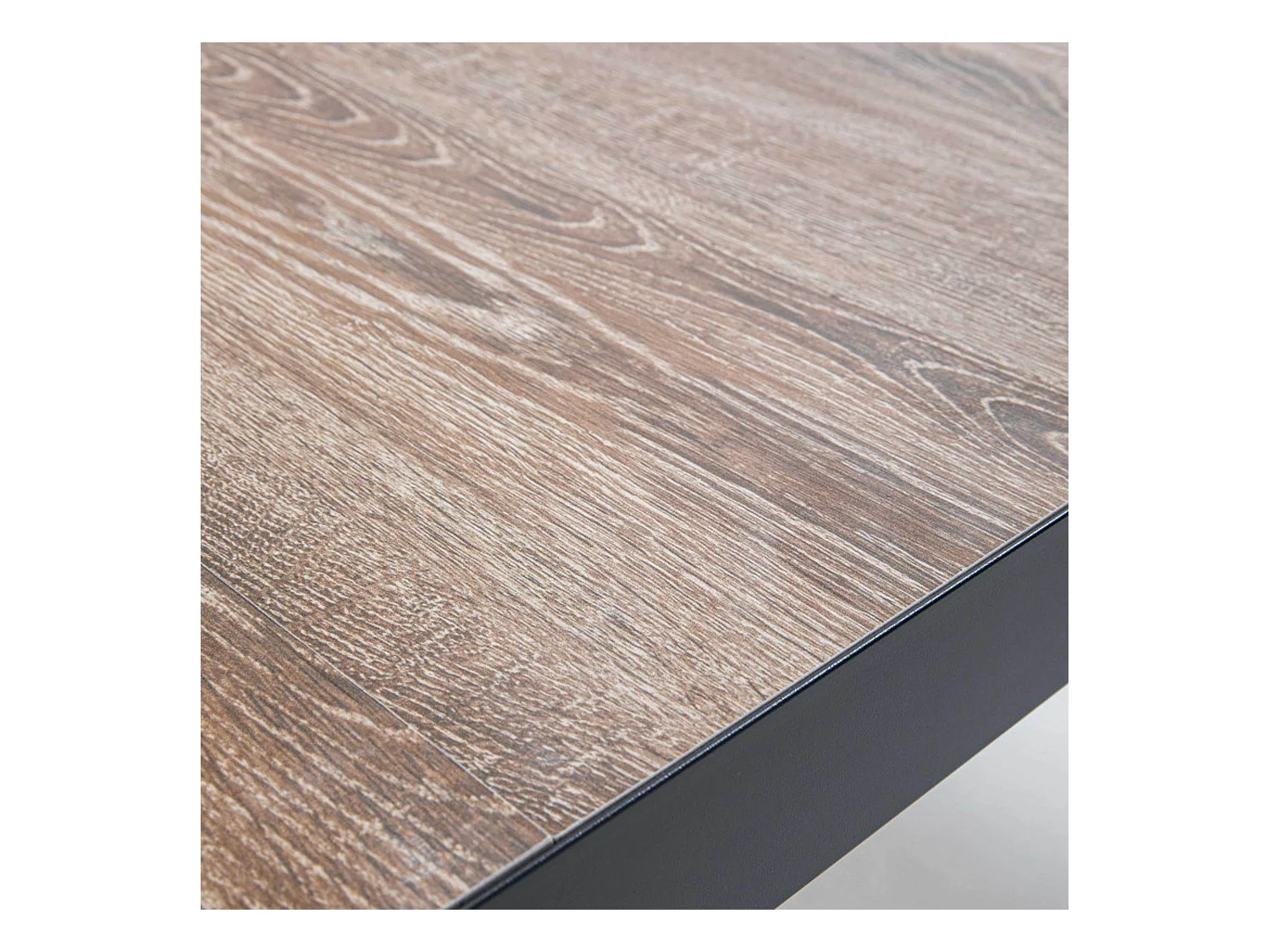 Ensemble table de jardin en aluminium effet bois et 8 fauteuils noirs - Tivoli