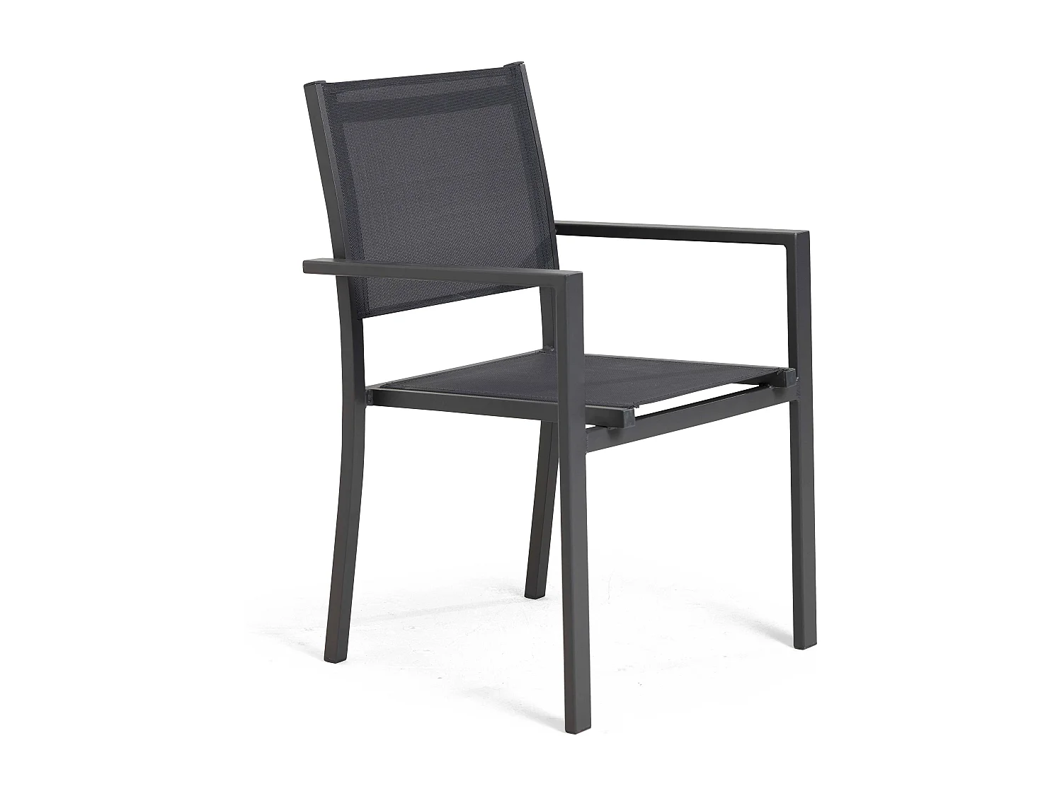 Ensemble table de jardin en aluminium effet bois et 8 fauteuils noirs - Tivoli