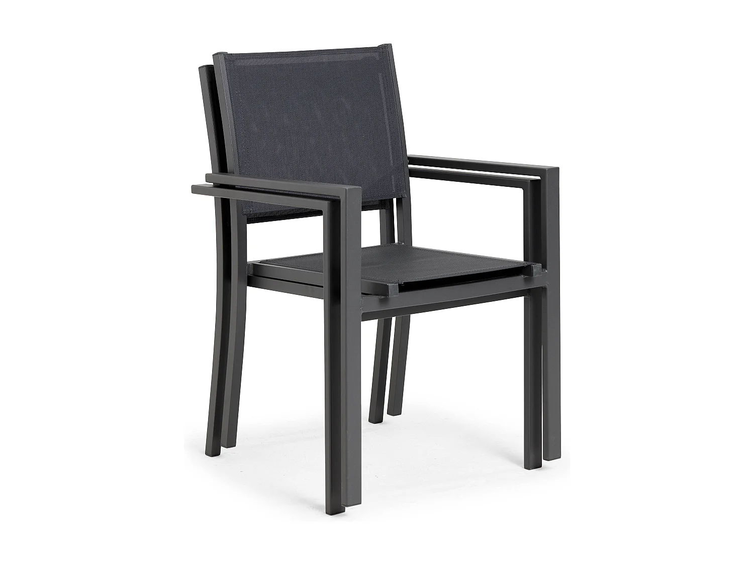 Ensemble table de jardin en aluminium effet bois et 8 fauteuils noirs - Tivoli