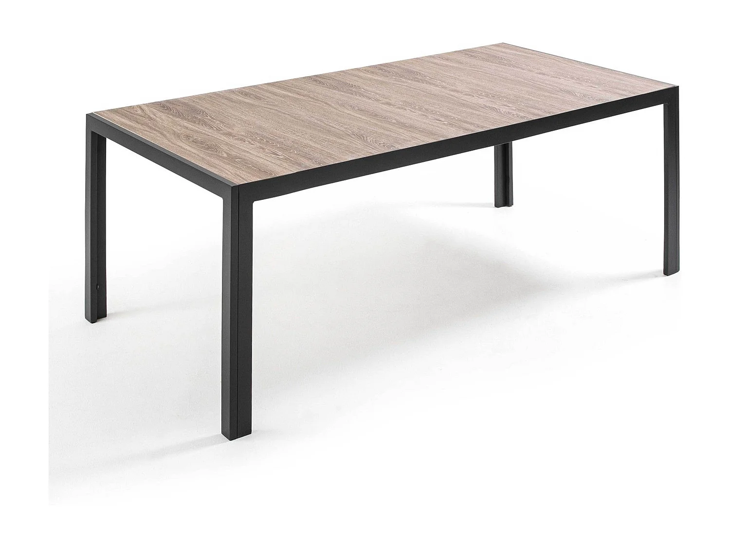 Ensemble table de jardin en aluminium effet bois et 8 fauteuils noirs - Tivoli