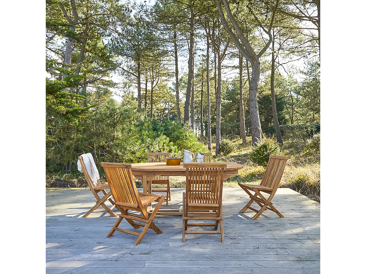 Ovale Outdoor Sitzgruppe aus massiver Akazie Capri 180 6 Stühle