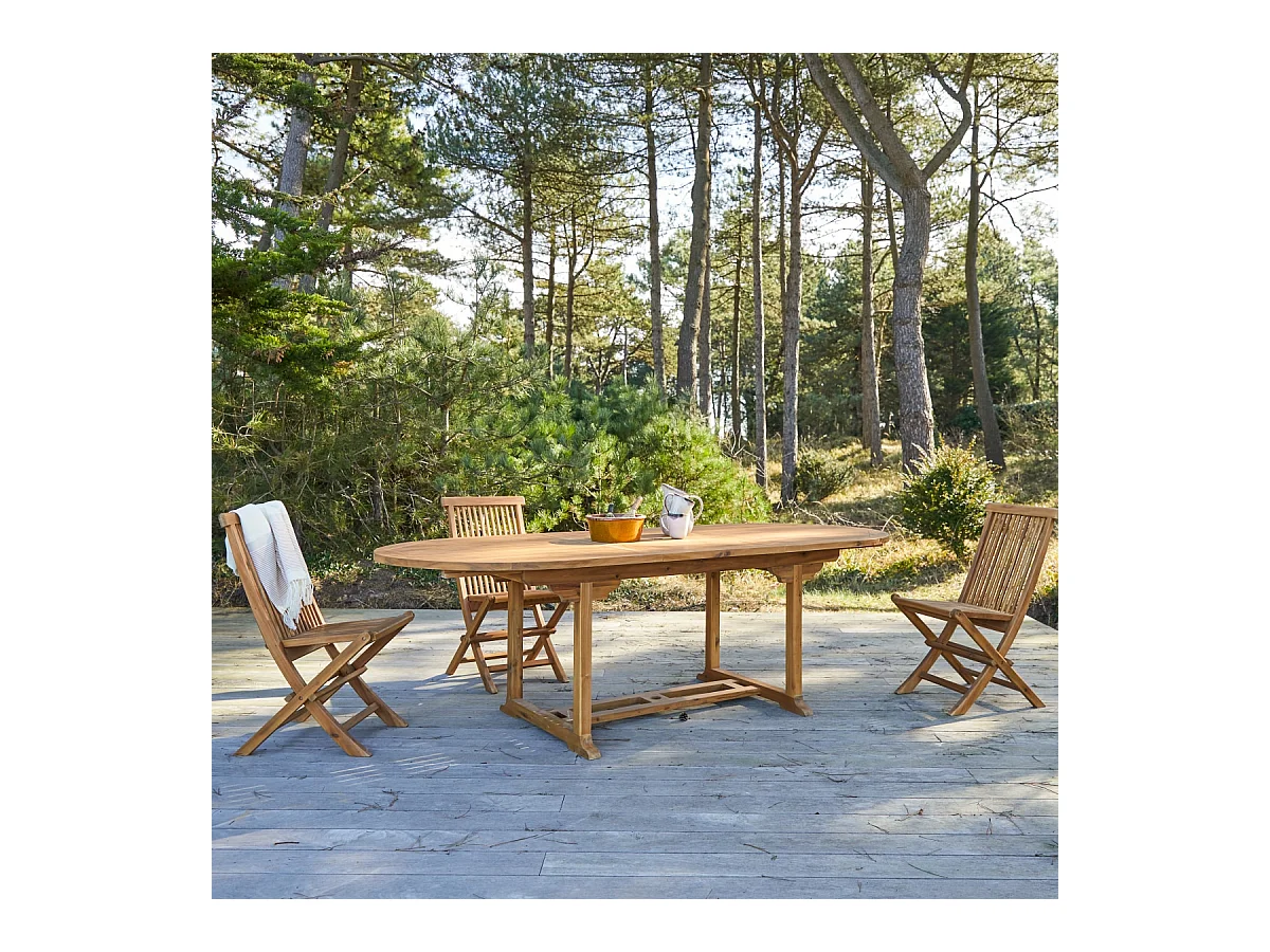 Ovale Outdoor Sitzgruppe aus massiver Akazie Capri 180 6 Stühle