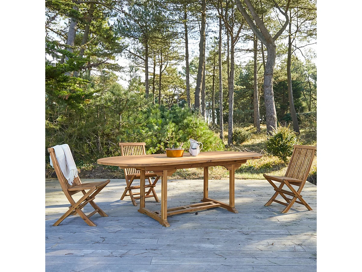 Ovale Outdoor Sitzgruppe aus massiver Akazie Capri 180 6 Stühle