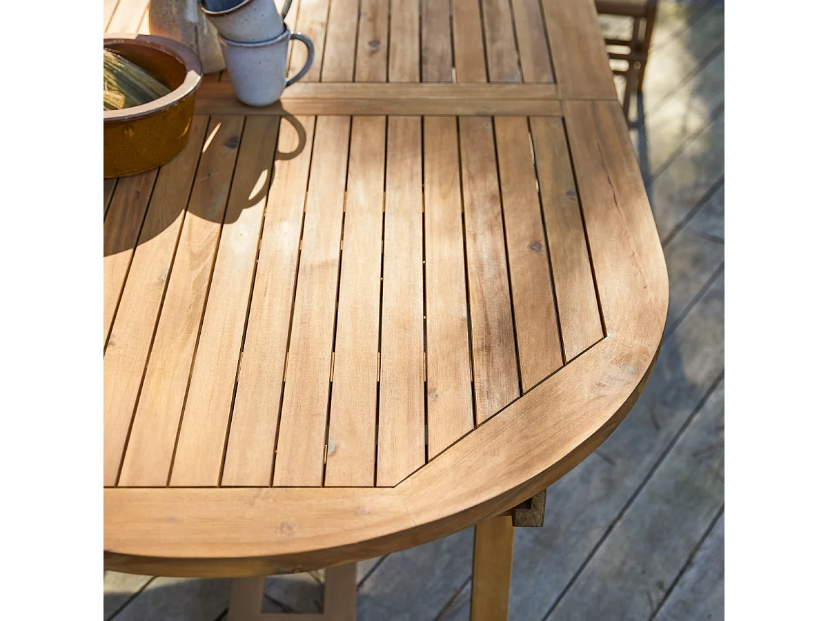 Ovale Outdoor Sitzgruppe aus massiver Akazie Capri 180 6 Stühle