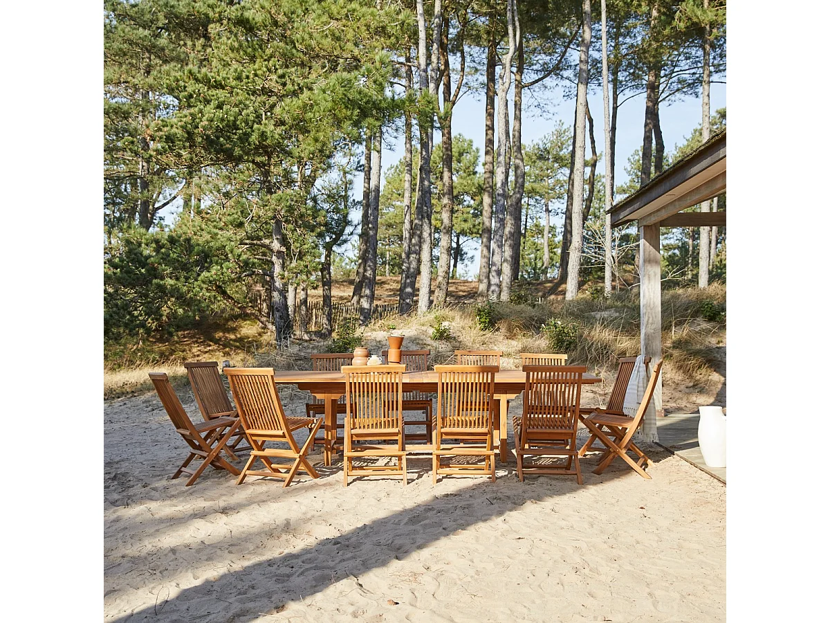 Set di mobili da esterno rettangolare in legno di acacia Capri 12