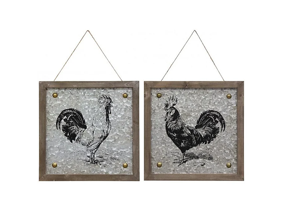 Cadre coq et métal et bois (Lot de 2) Lot de 2
