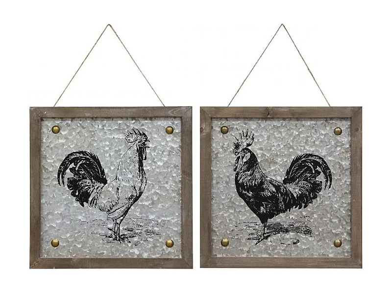Cadre coq et métal et bois Lot de 2