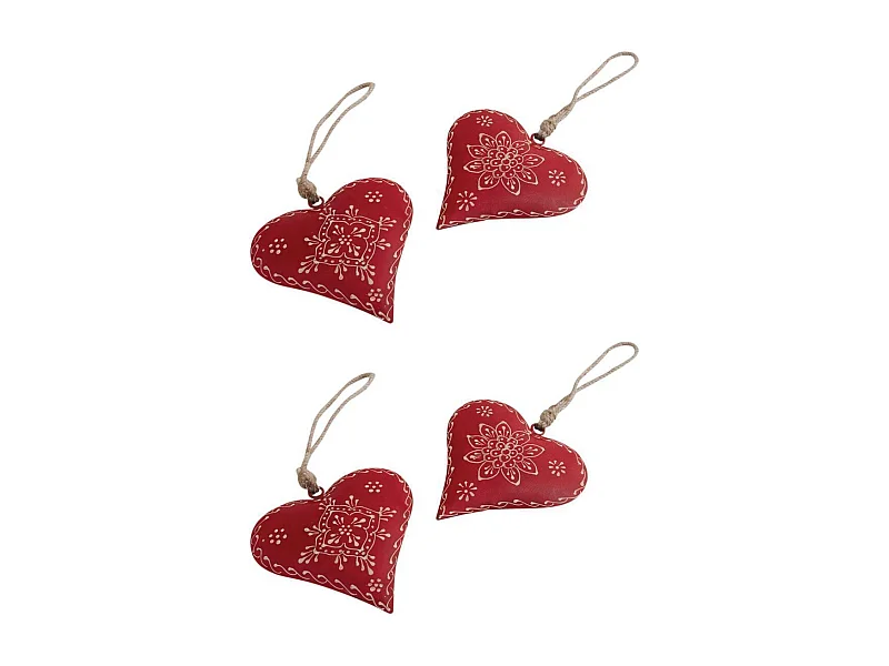 Coeur à suspendre en métal et corde Lot de 4 - 12 cm