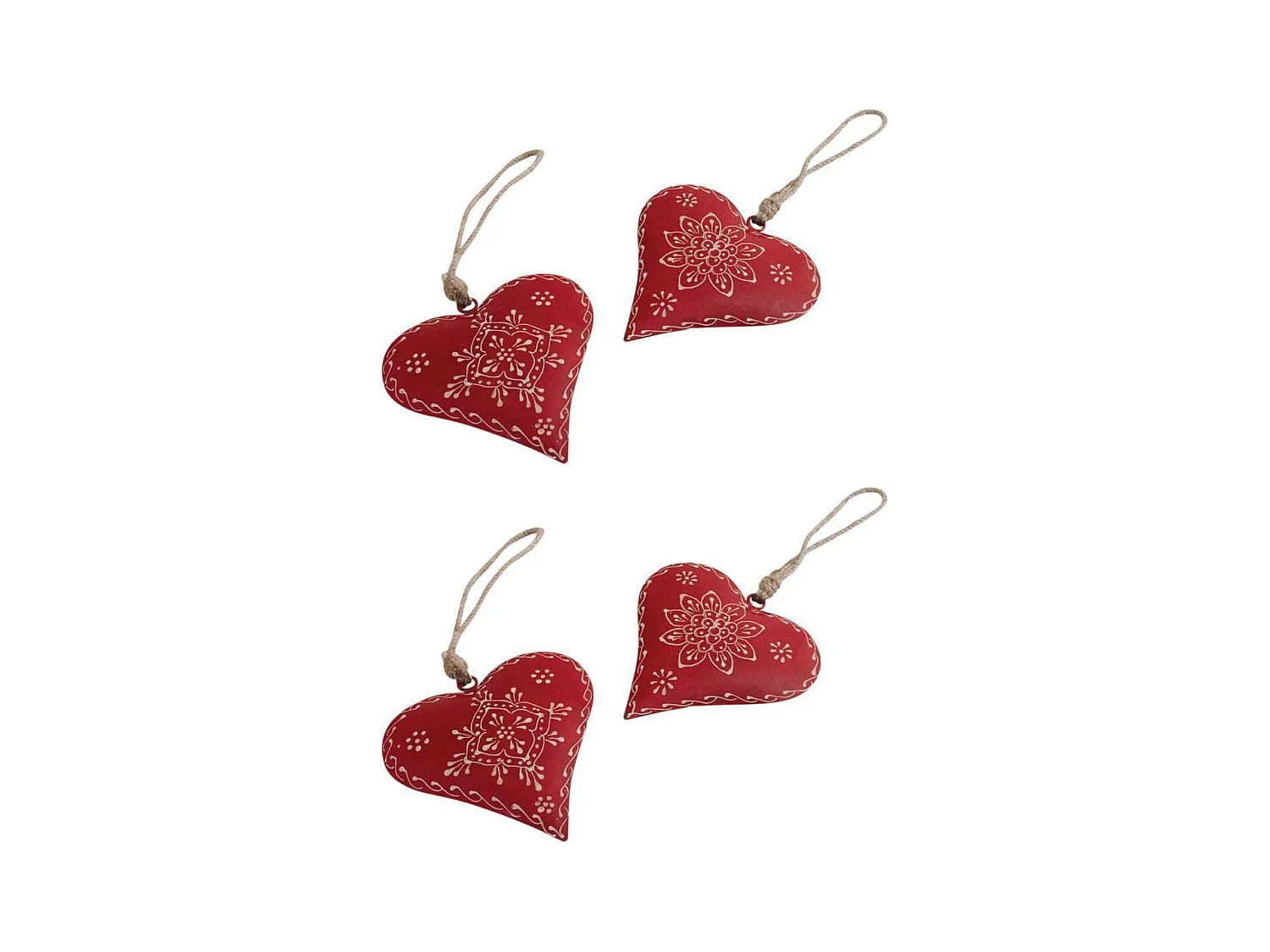 Coeur à suspendre en métal et corde Lot de 4 - 12 cm